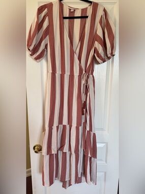 Knox Rose Rust and White Striped Wrap Midi Dress